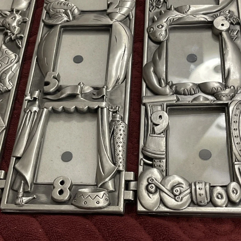 Vintage 3 Pewter Panel Children's Picture Frame‎ - Toys (9) 1-9 Wallet Size Pics